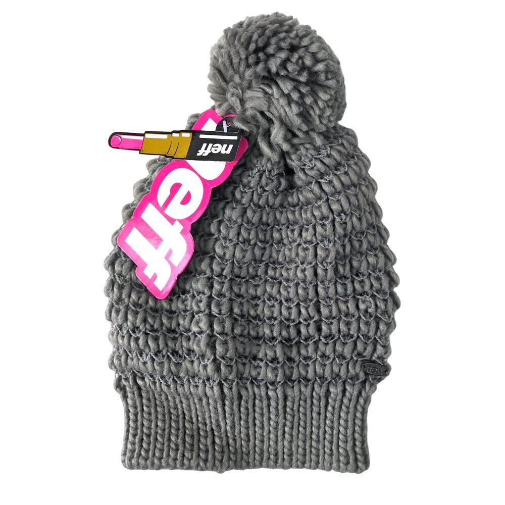 NEFF Eifel-t Chunky Knit Slouch Pom Pom Beanie Winter Hat, Grey NWT Outdoors Ski